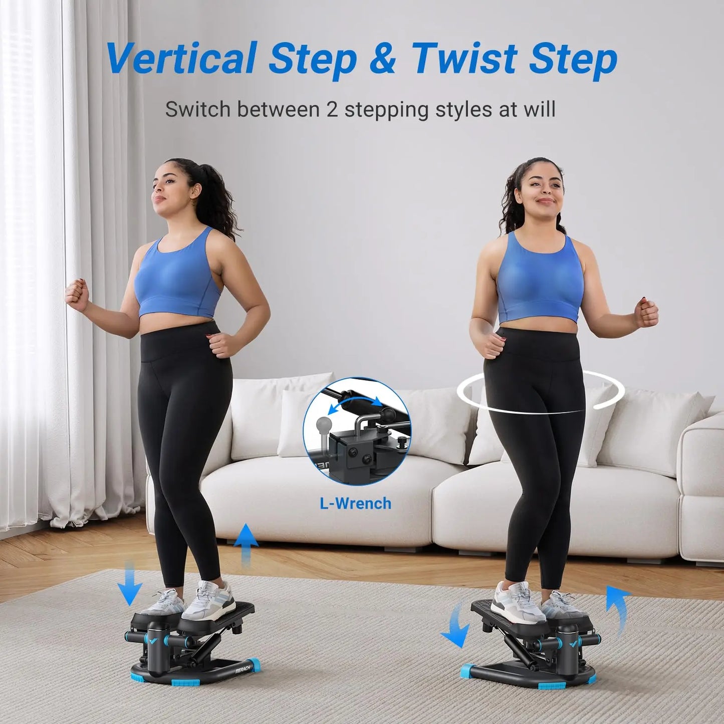 MERACH Dual-Action Stepper with Resistance Bands – 330LBS Capacity Home/Gym Exercise Equipment