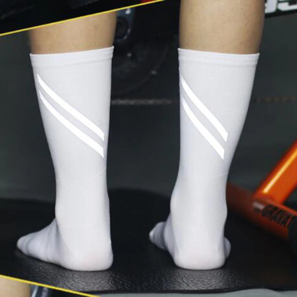 High Reflective Cycling Socks - Moisture-Wicking, Breathable Mid-Calf Socks for Sports & Fitness