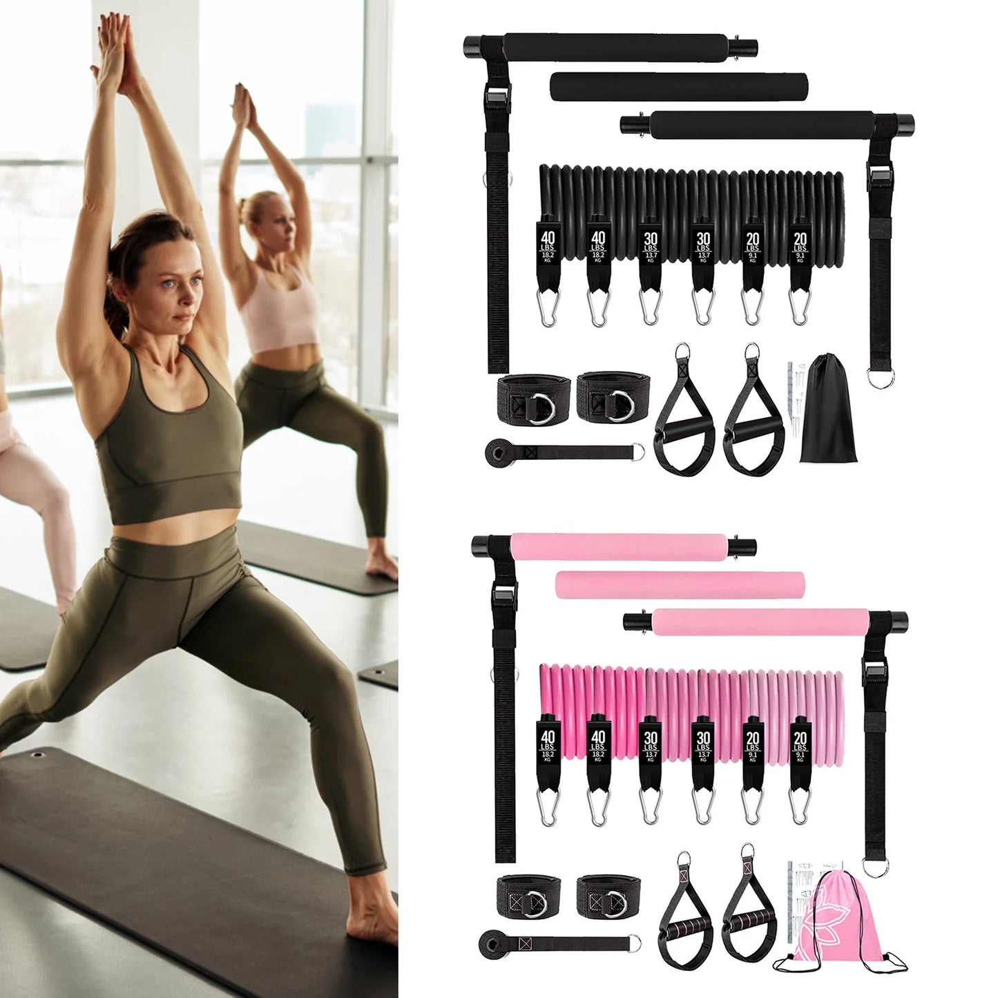 MIAO 11pcs Portable Pilates Bar Kit – Home Gym Workout Set