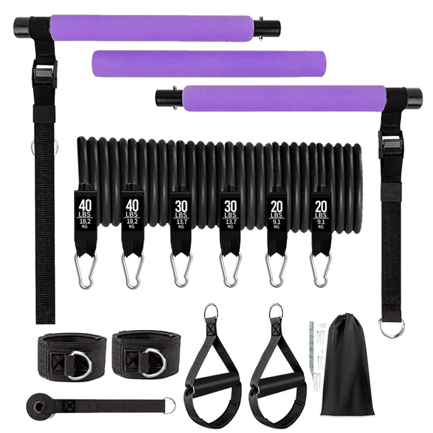 MIAO 11pcs Portable Pilates Bar Kit – Home Gym Workout Set