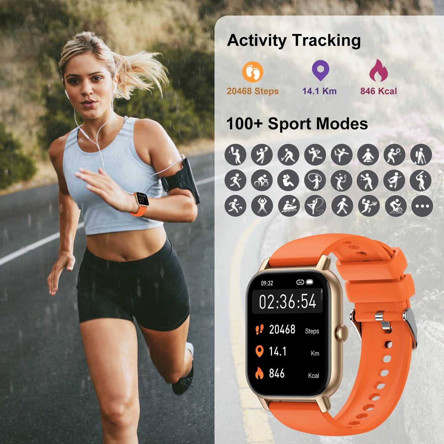 1.85" Smartwatch - IP68 Waterproof, 110+ Sport Modes, Fitness Tracker
