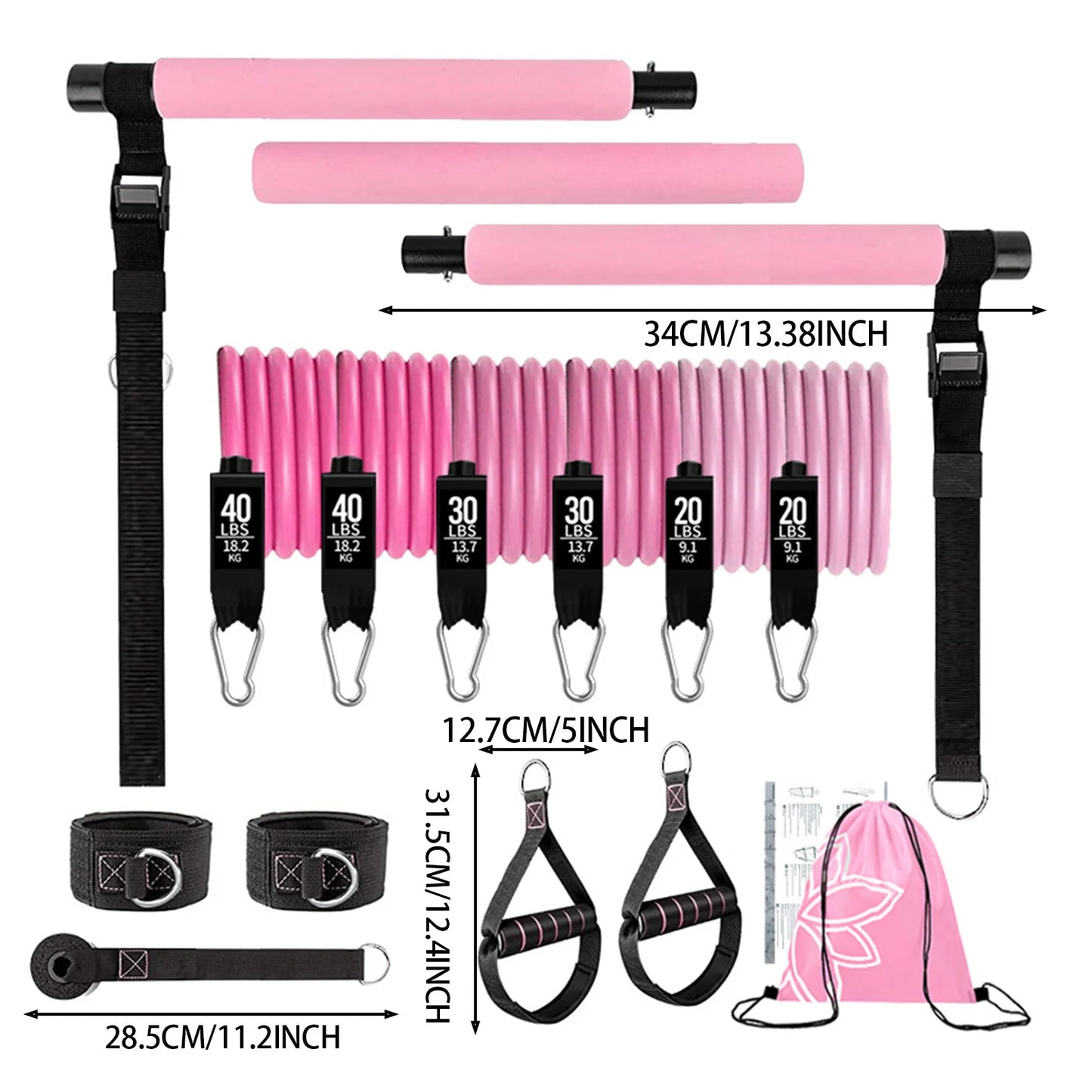 MIAO 11pcs Portable Pilates Bar Kit – Home Gym Workout Set