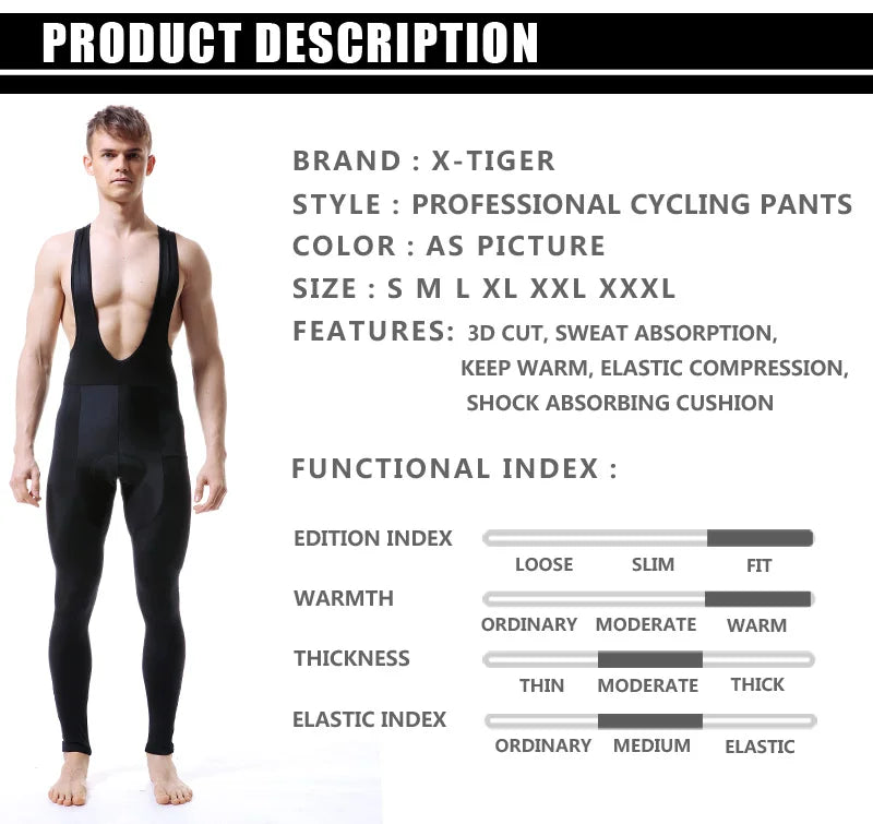 X-TIGER Winter Thermal Cycling Bib Trousers with 5D Gel Pad