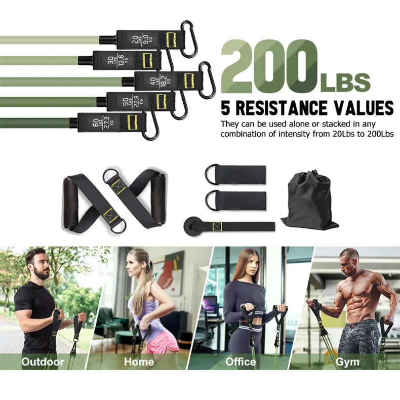 11-Piece 200LBS Resistance Bands Set