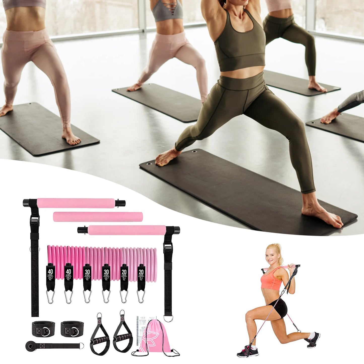 MIAO 11pcs Portable Pilates Bar Kit – Home Gym Workout Set