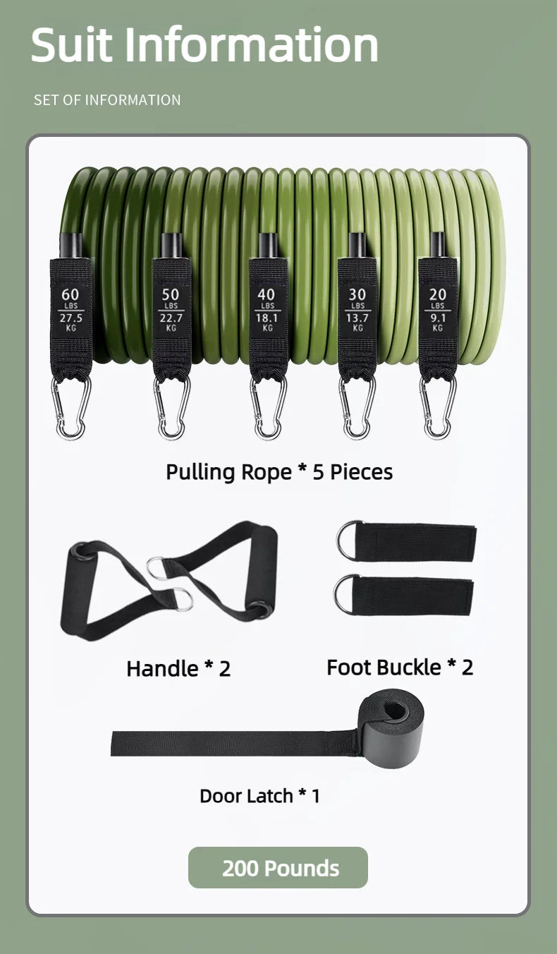 11-Piece 200LBS Resistance Bands Set